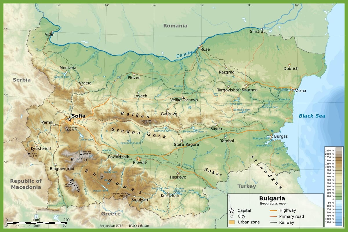 ਬੁਲਗਾਰੀਆ topographic ਨਕਸ਼ਾ